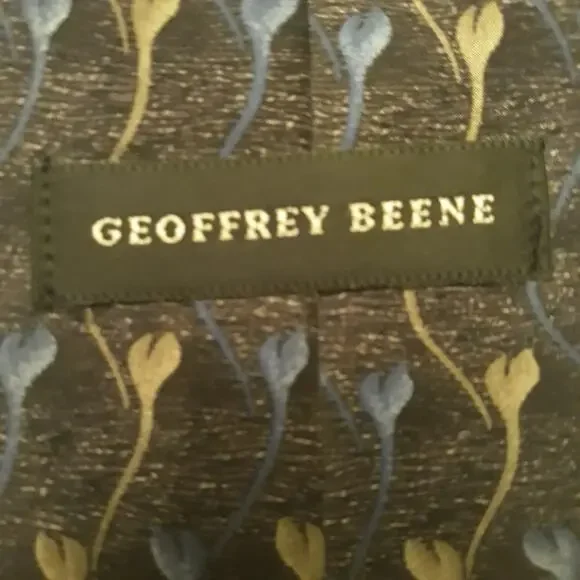 Geoffrey Beene Silk Tie Gray Blue Tan Tulips - Picture 3 of 6